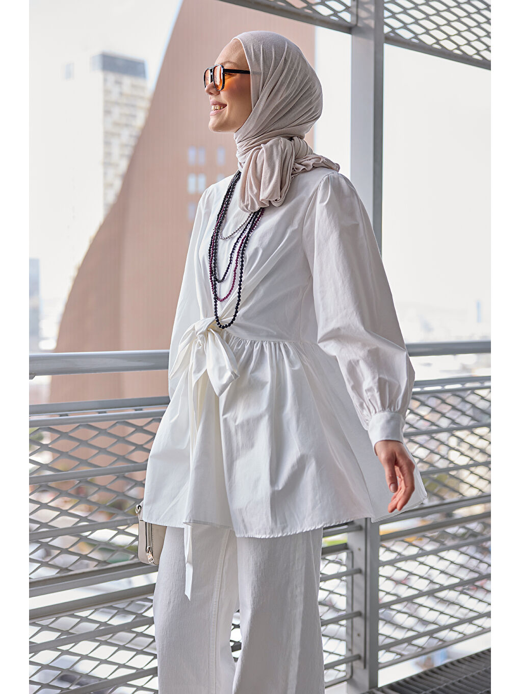 Kadın Önden Bağlamalı Bluz Beyaz-3