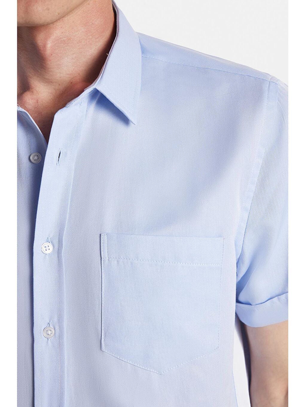 Erkek Regular Fit Klasik Kesim Kısa Kollu Pamuklu Tek Cepli Armürlü Açık Mavi Gömlek-4