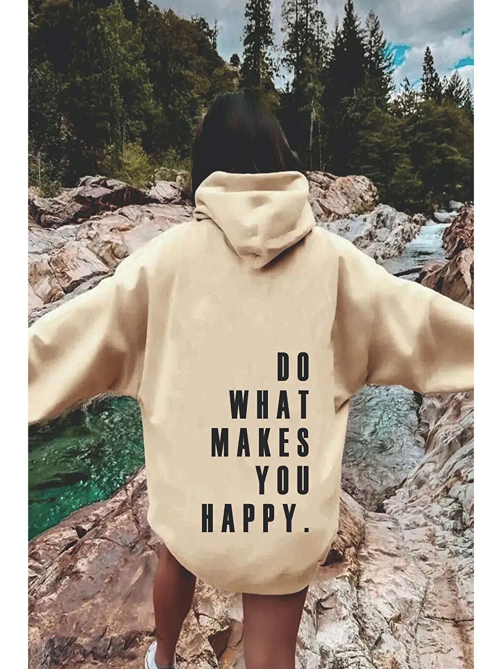 uyguntarz Bej Do What Baskılı Oversize Sweatshirt