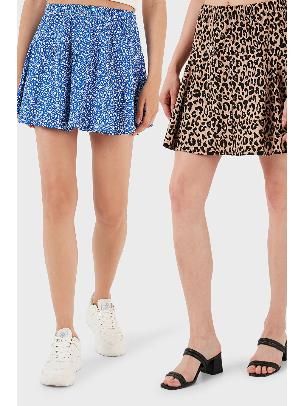 Mavi Desenli Beli Lastikli Slim Fit Mini 2'li Paket Kadın Şort Etek 5864024S2