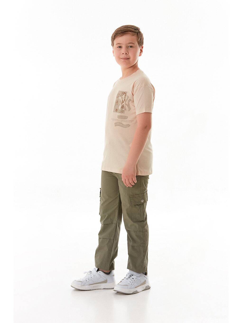 Bej %100 Pamuk Uzay Baskılı Erkek Çocuk Tişört-2