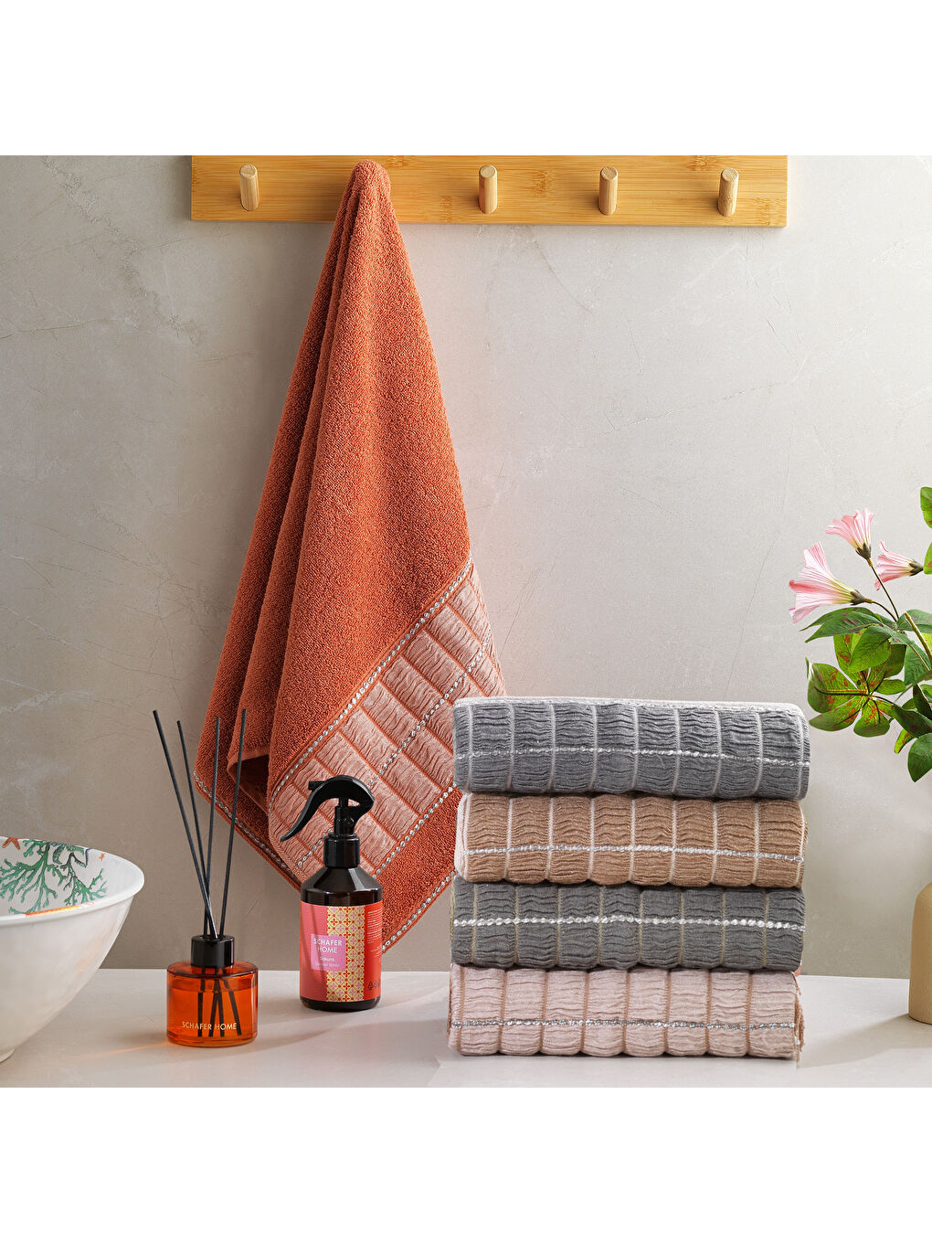 Kahverengi Home Polina Armürlü Havlu 50x90 Cm - Kiremit