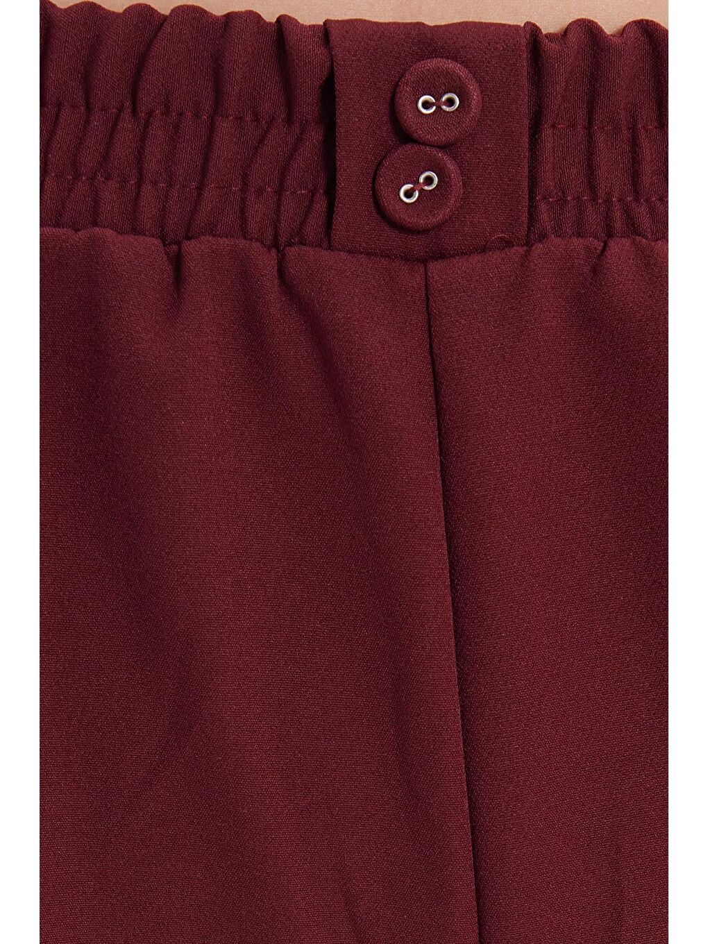Kadın Relax Fit Rahat Kesim Yüksel Bel Düz Paça Beli Lastikli Bordo Pantolon-5