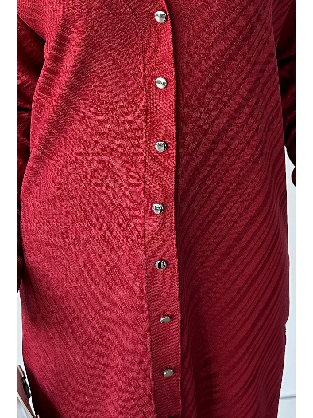 Kırmızı Desenli Ön Düğmeli Tesettür Triko Hırka (m-l-xl Uyumludur)-7