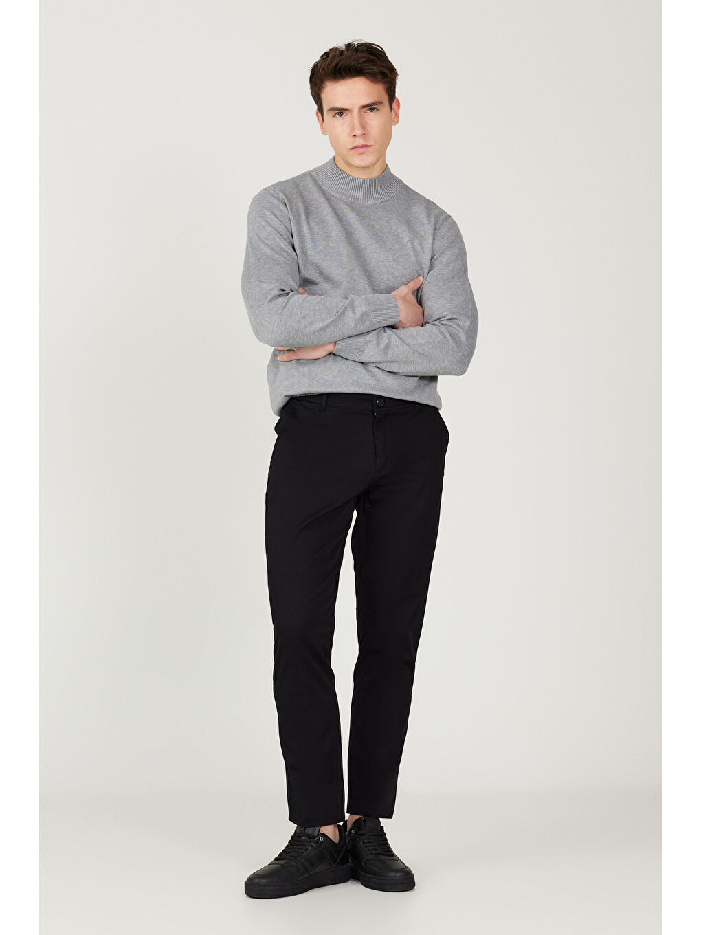 Erkek Siyah Slim Fit Dar Kesim Pamuklu Esnek Chino Pantolon-2