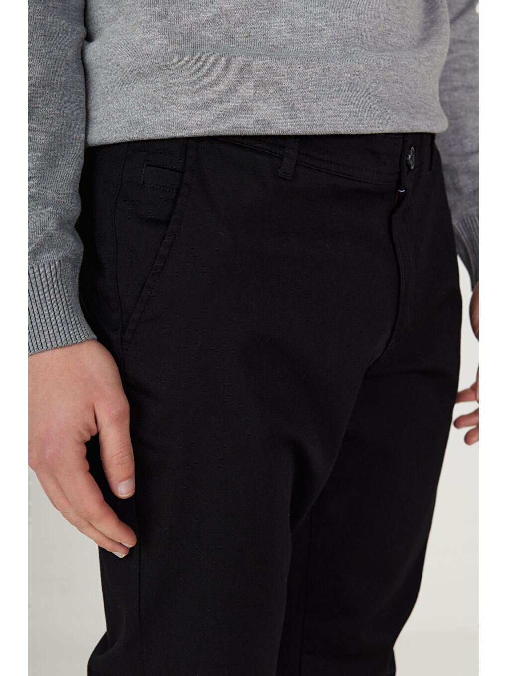 Erkek Siyah Slim Fit Dar Kesim Pamuklu Esnek Chino Pantolon-3