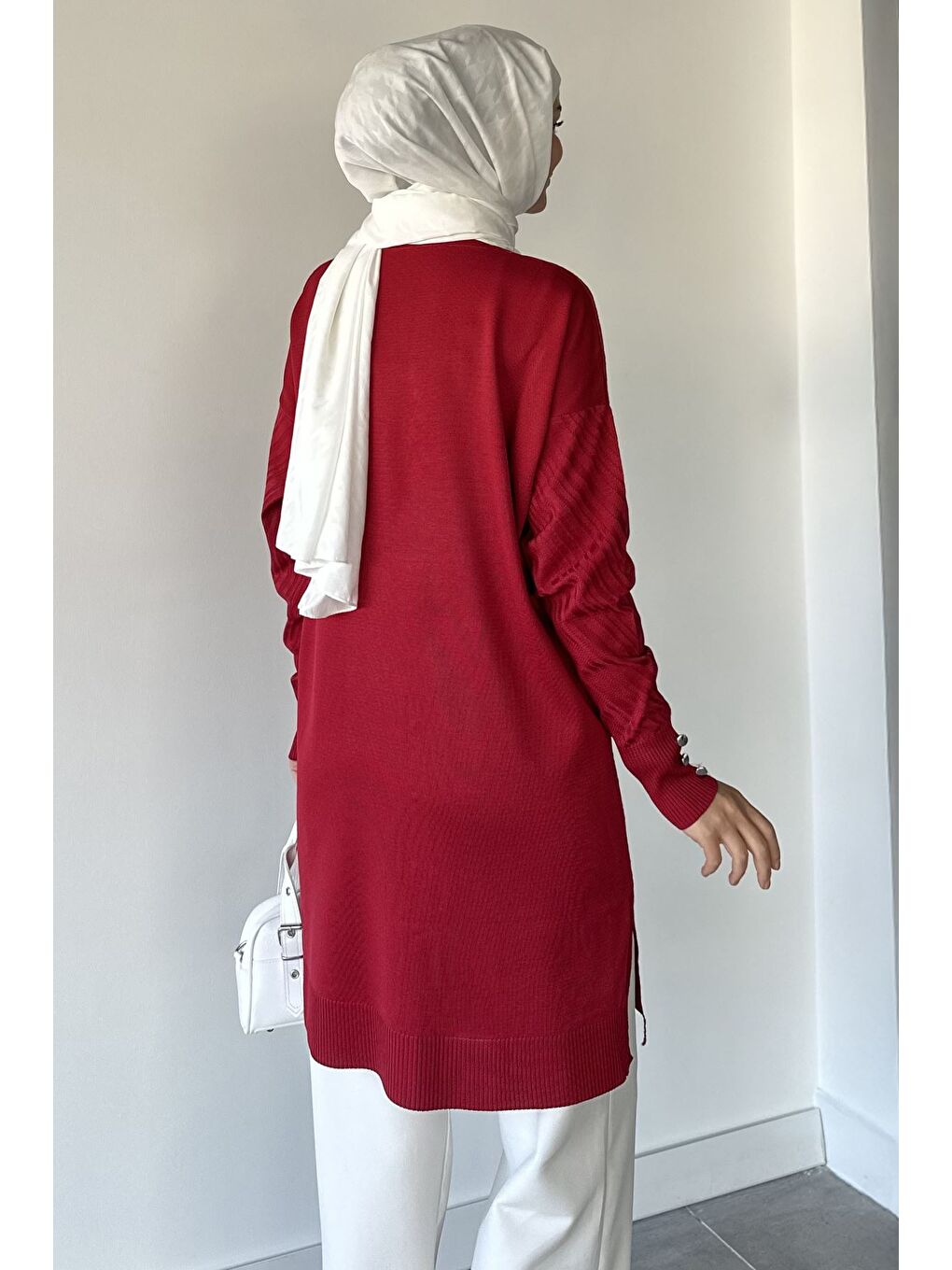 Kırmızı Desenli Ön Düğmeli Tesettür Triko Hırka (m-l-xl Uyumludur)-9