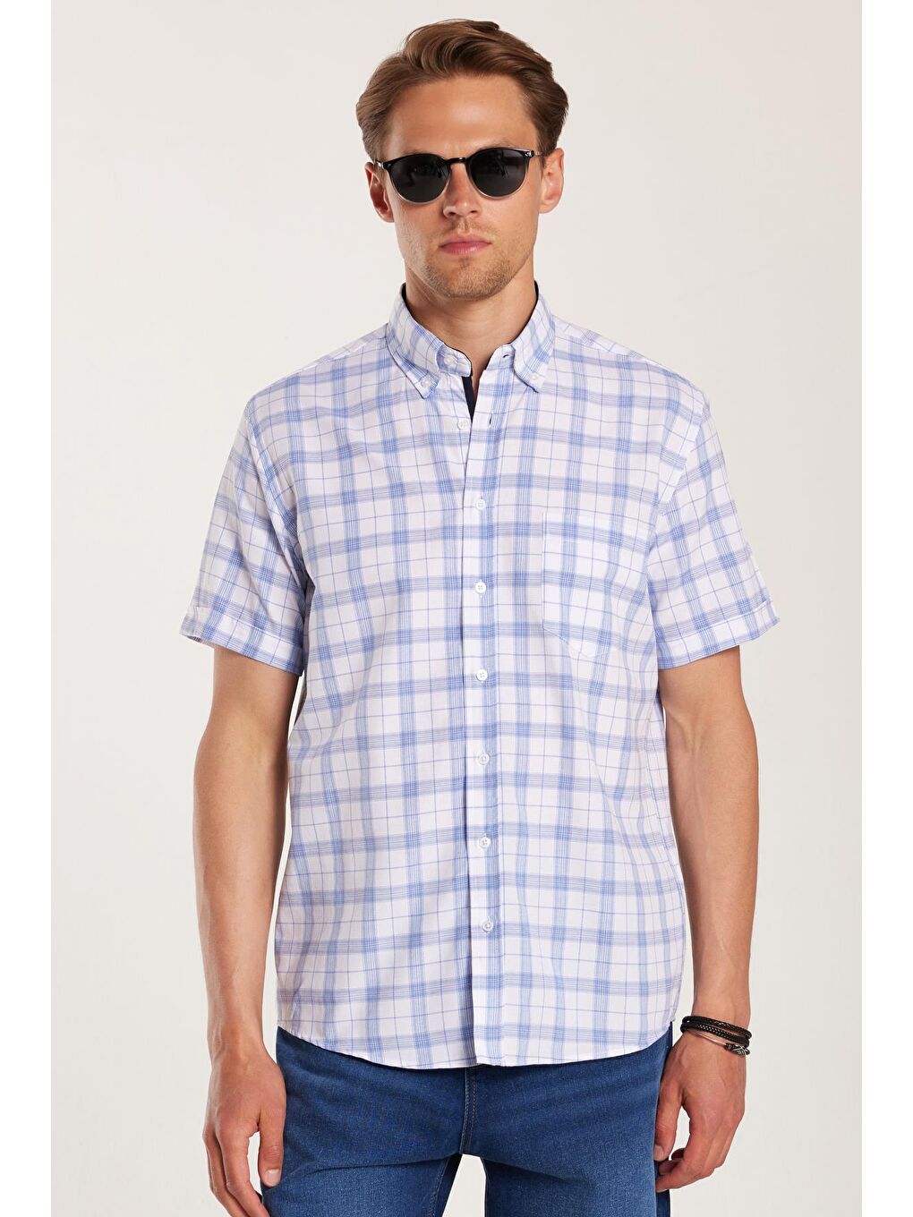 Karışık Erkek Regular Fit Klasik Kesim Pamuklu Tek Cepli Ekoseli Düğmeli Yaka Gömlek-3