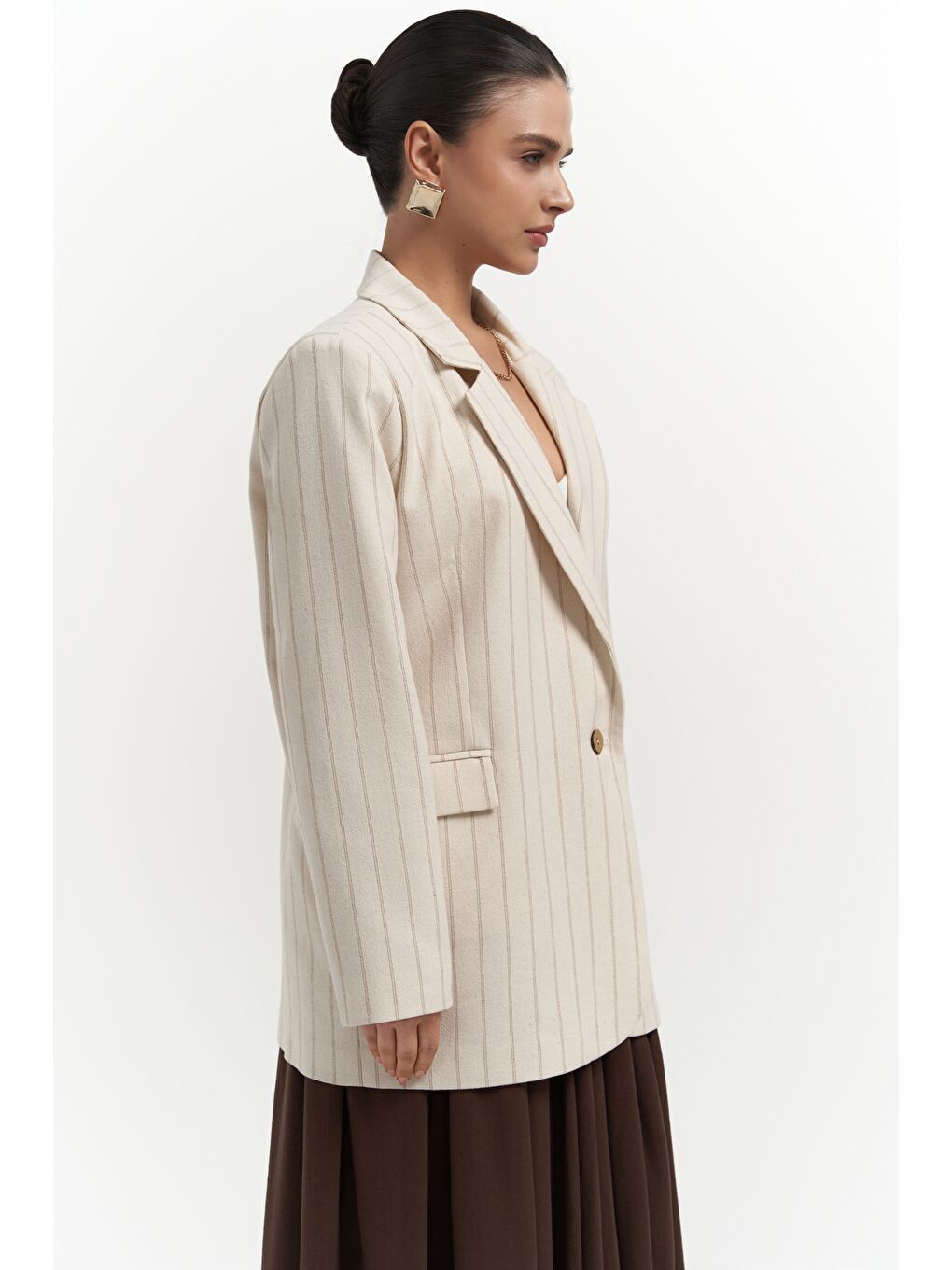Bohemai Juba Vizon Çizgili Bej Basic Blazer - 1