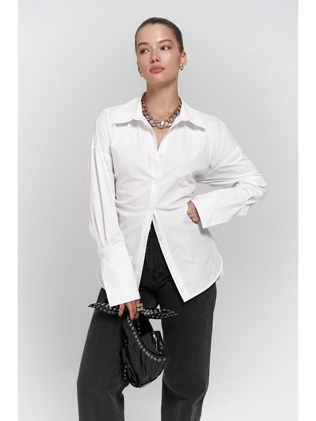 Novers İp Detay Beyaz Gömlek