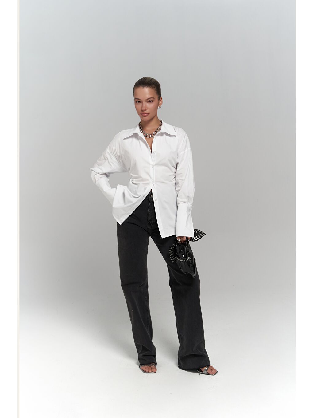 Novers İp Detay Beyaz Gömlek-1