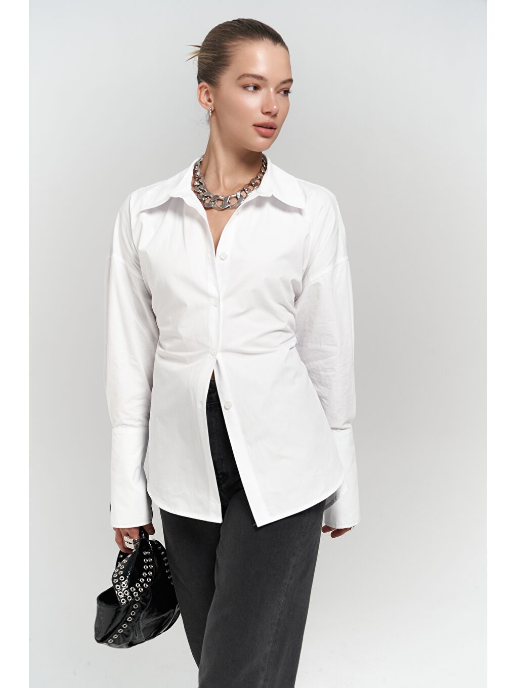 Novers İp Detay Beyaz Gömlek-2
