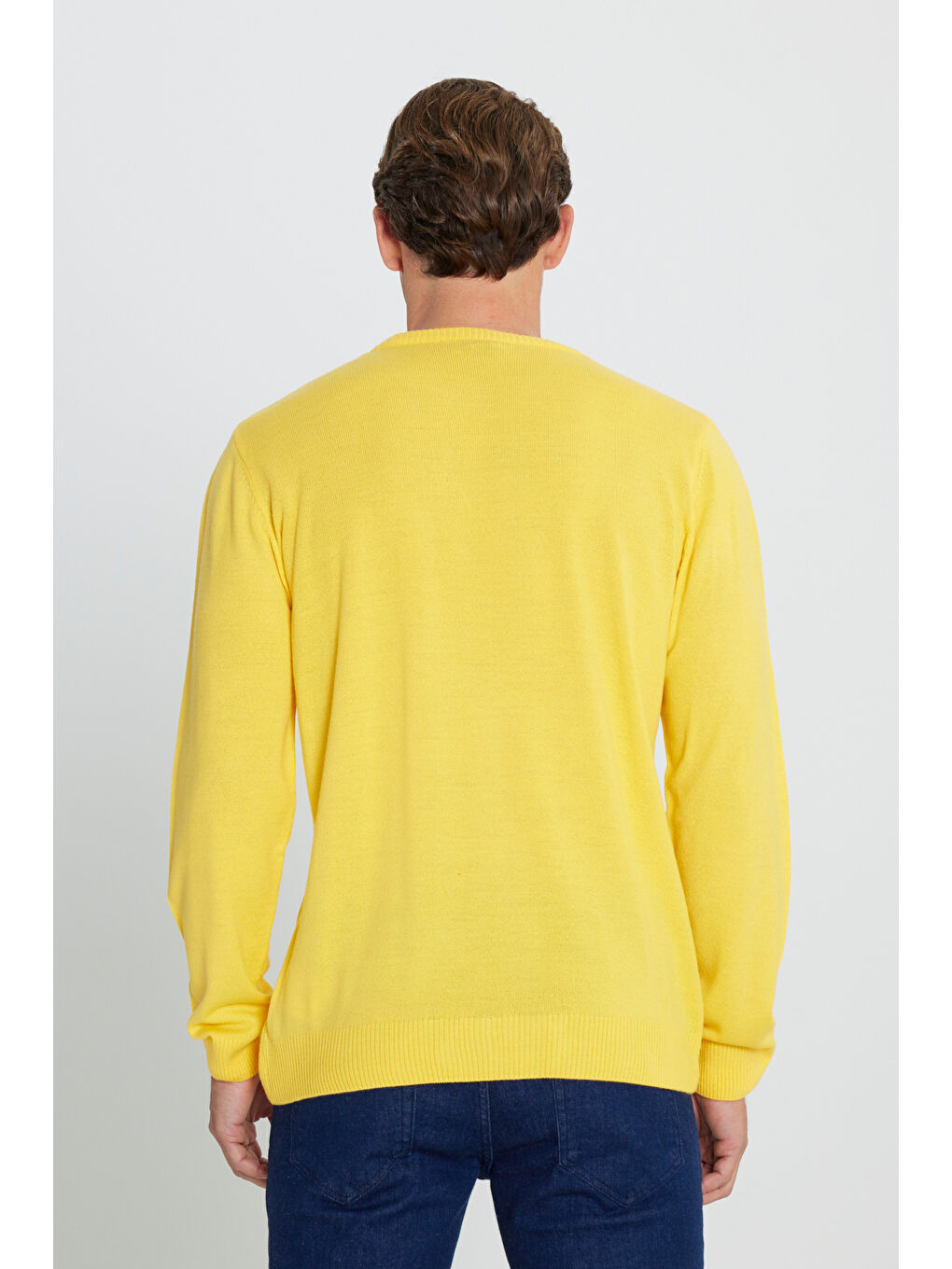 Erkek Sarı Anti-Pilling Tüylenme Yapmayan Standart Fit Normal Kesim Bisiklet Yaka Triko Kazak-4