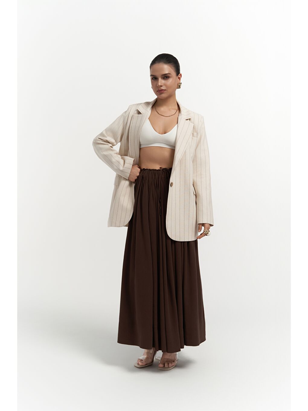Bohemai Juba Vizon Çizgili Bej Basic Blazer - 4
