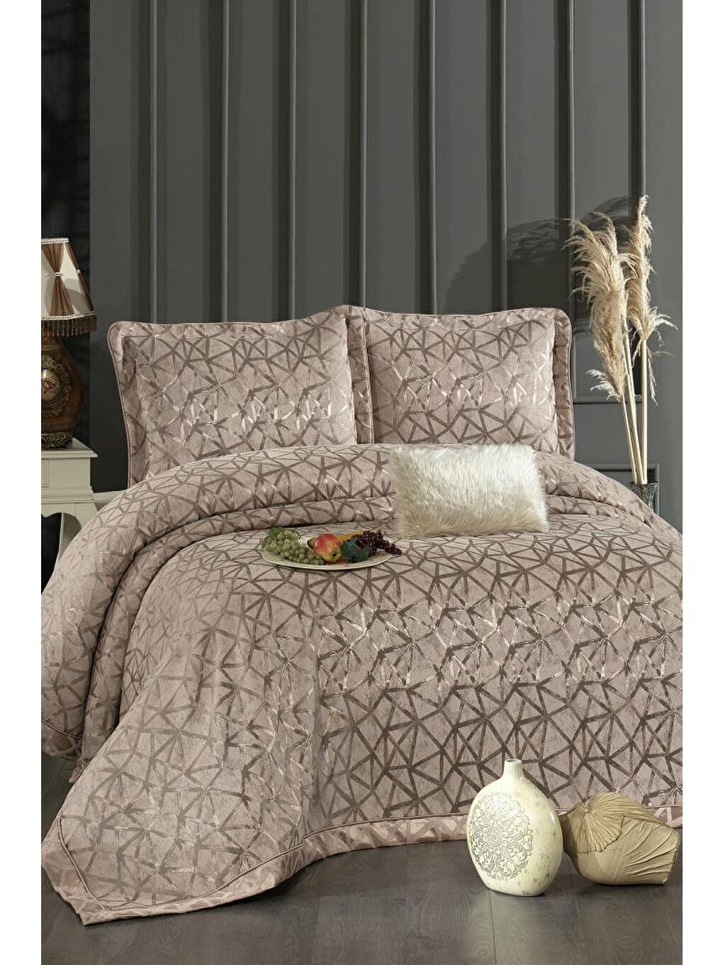 Pembe Eliz Şönil Çift Kişilik Yatak Örtüsü 260x260 cm Gül Kurusu