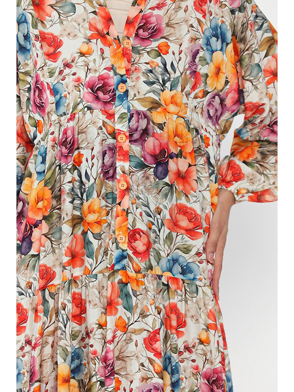 Karışık Ön Düğmeli Desenli Mevsimlik Tesettür Elbise-7