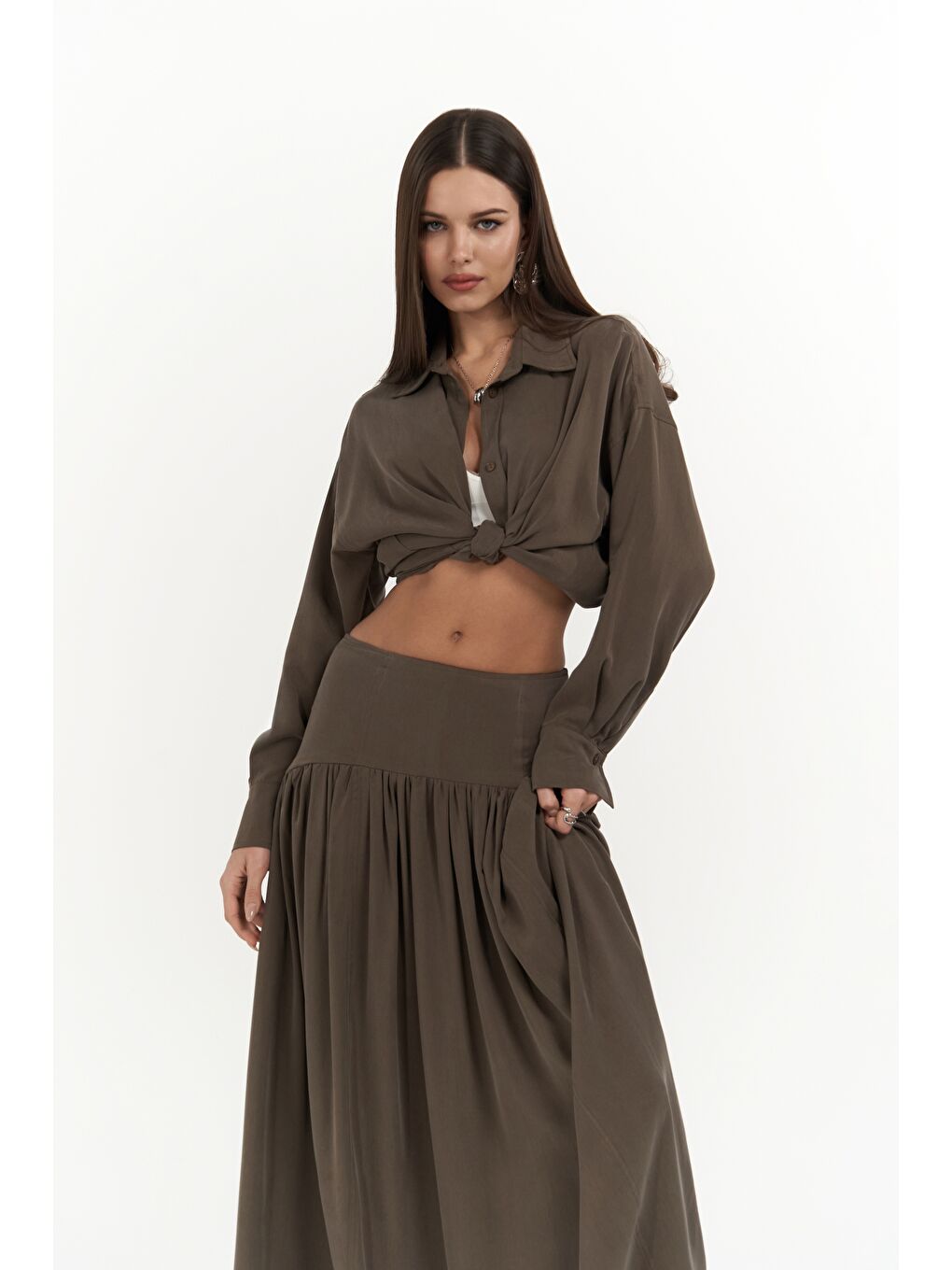 Kahverengi Ginevra Kahve Gömlek Etek Takım