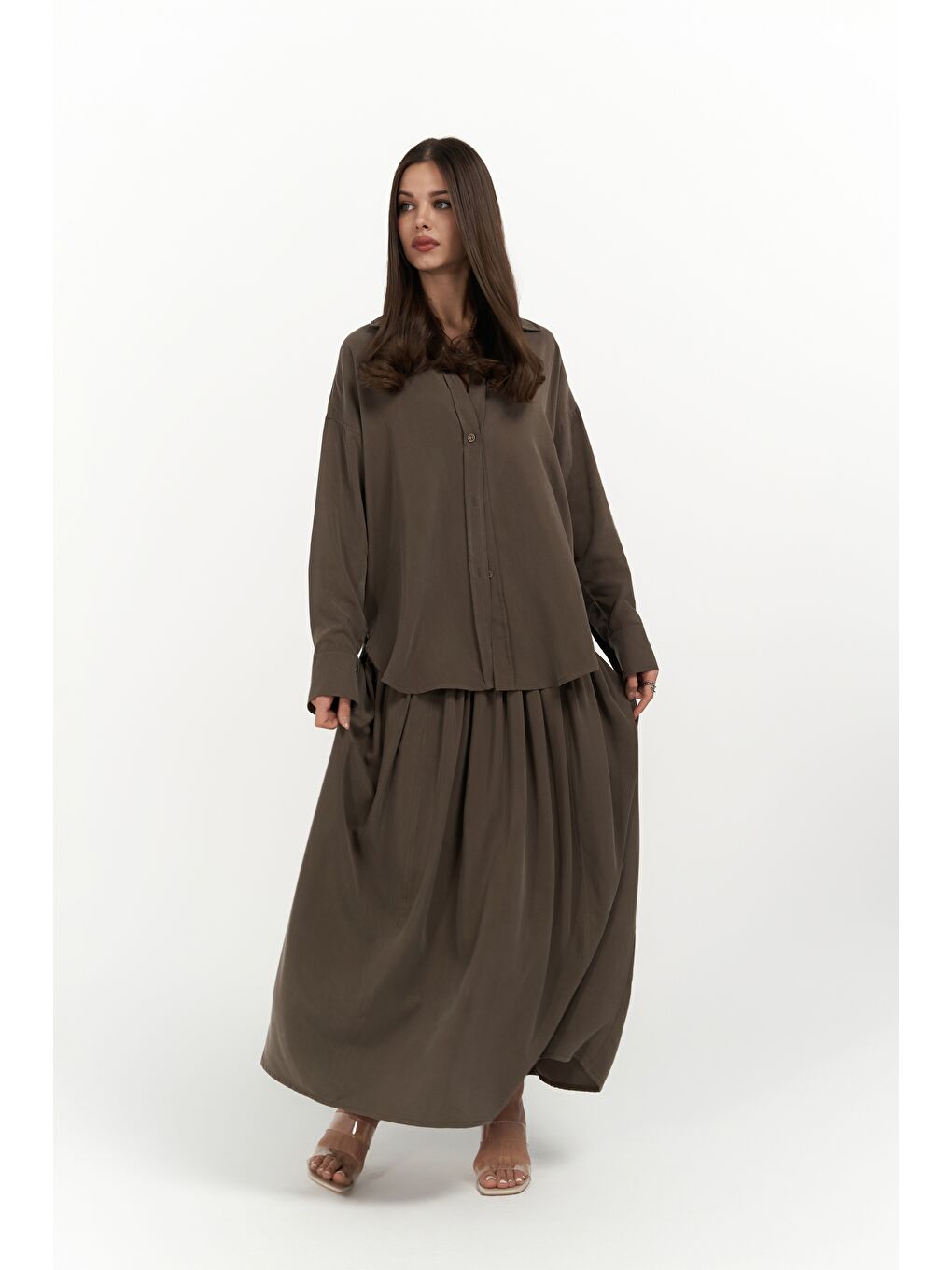 Kahverengi Ginevra Kahve Gömlek Etek Takım-1