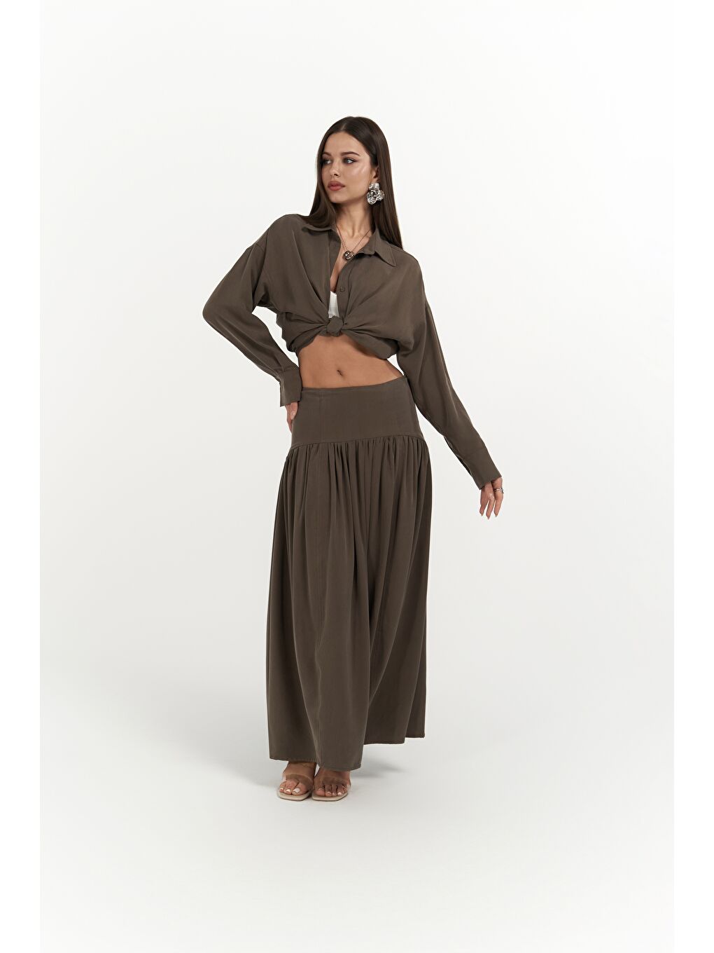Kahverengi Ginevra Kahve Gömlek Etek Takım-2