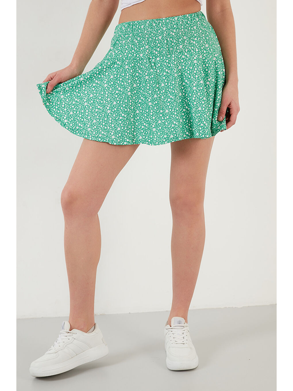 Siyah Desenli Beli Lastikli Slim Fit Mini 2'li Paket Kadın Şort Etek 5864024S2-2