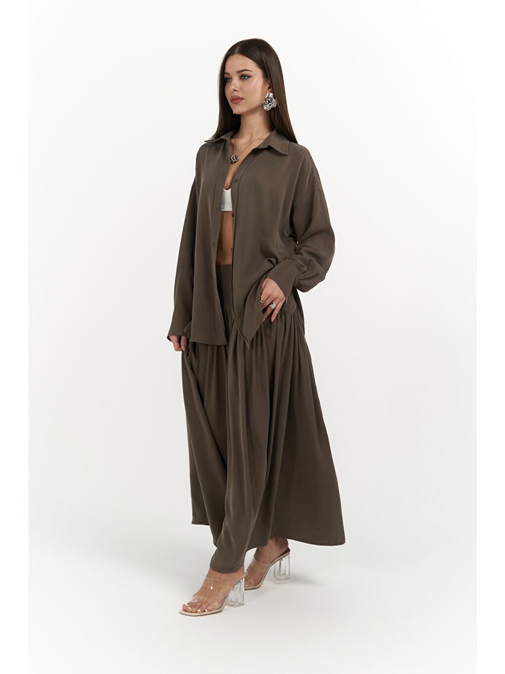 Kahverengi Ginevra Kahve Gömlek Etek Takım-4