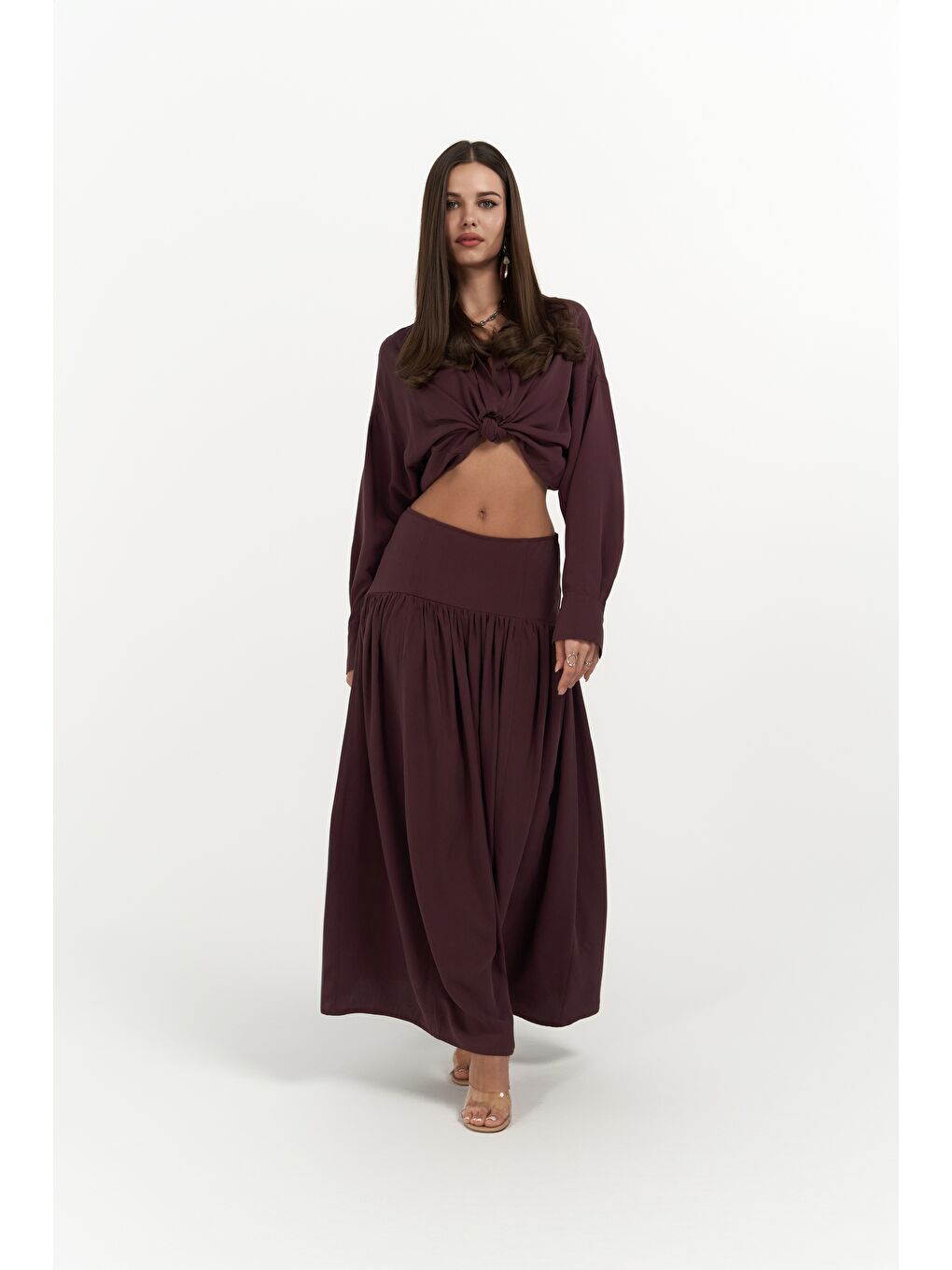 Ginevra Bordo Gömlek Etek Takım