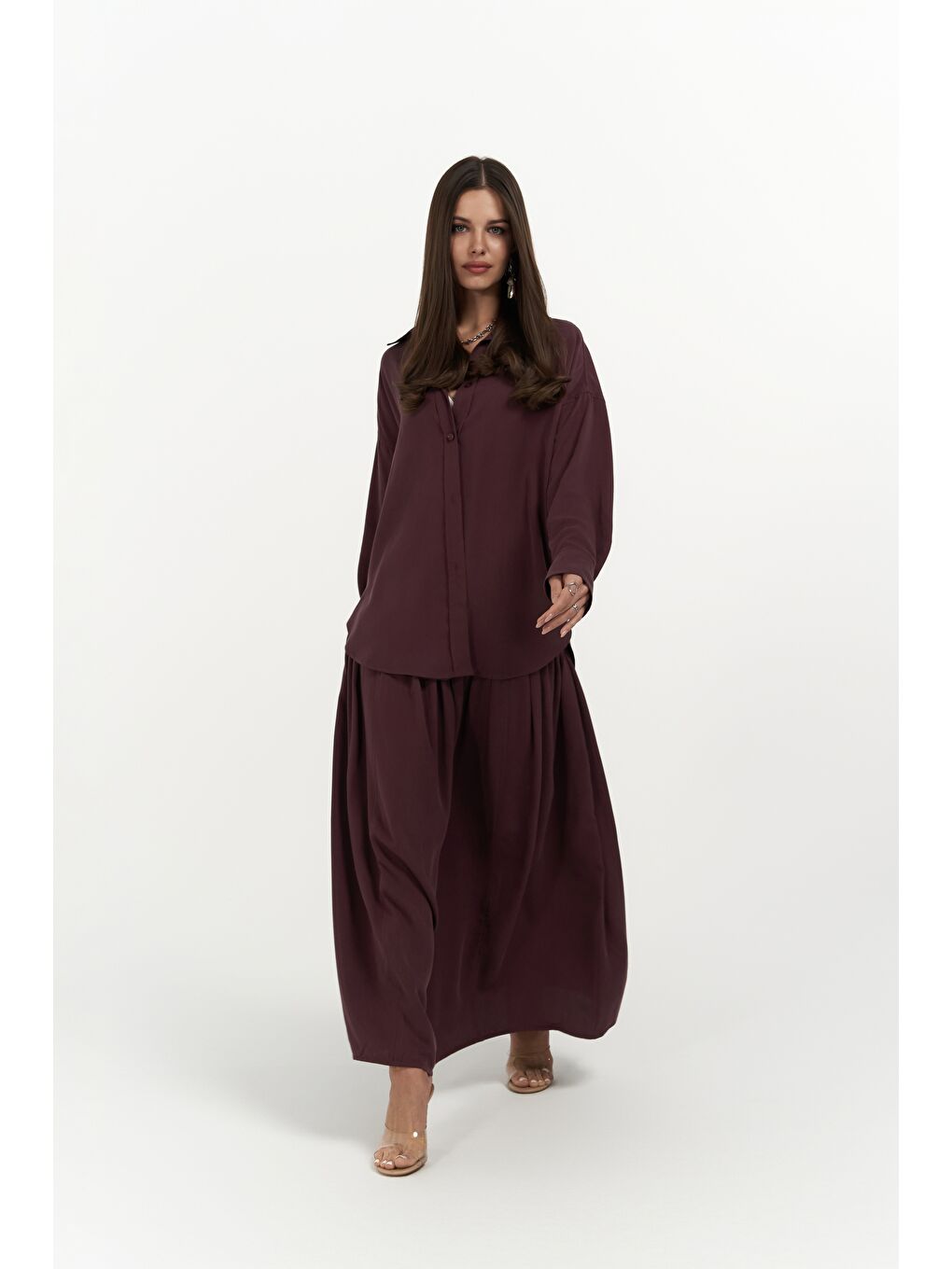 Ginevra Bordo Gömlek Etek Takım-1