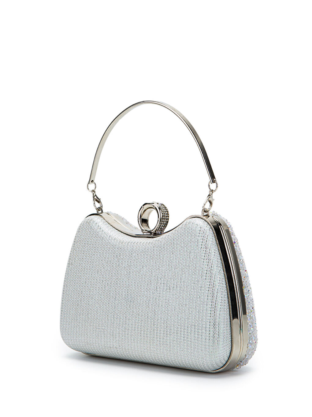 Yüzük Detaylı Taşlı Amanda Abiye El Çantası Beyaz-1