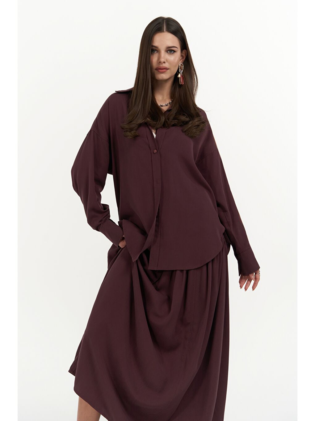 Ginevra Bordo Gömlek Etek Takım-2