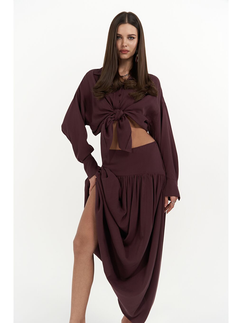 Ginevra Bordo Gömlek Etek Takım-3