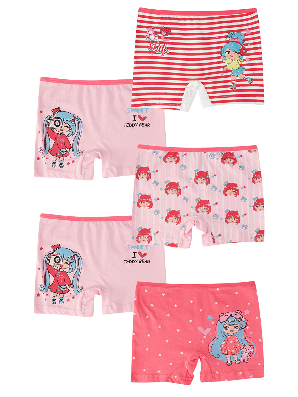 Kız Çocuk Pembe Pamuklu Boxer 5 li Paket