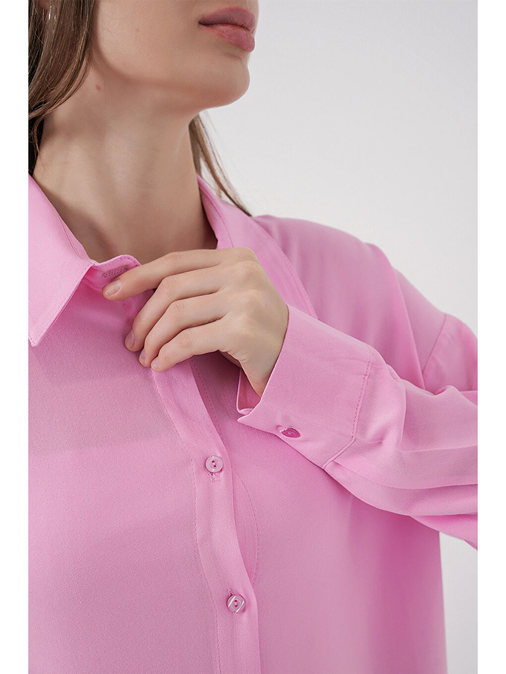 Kadın Oversize Viskon Gömlek 3785 - Pembe-5
