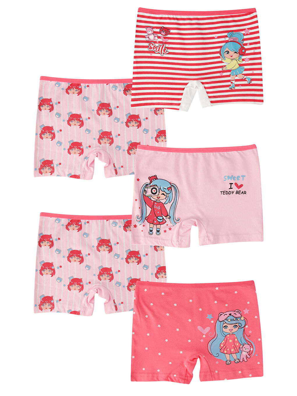 Kız Çocuk Pembe Pamuklu Boxer 5 li Paket-1