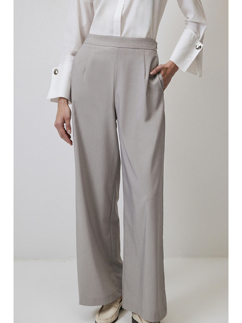 Touche Prive Gri Beli Lastikli Bol Paça Pantolon - 3