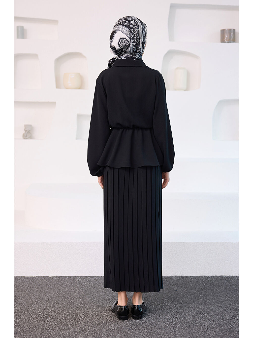 Kadın Gömleği Bağlama Detaylı Takım Siyah-4