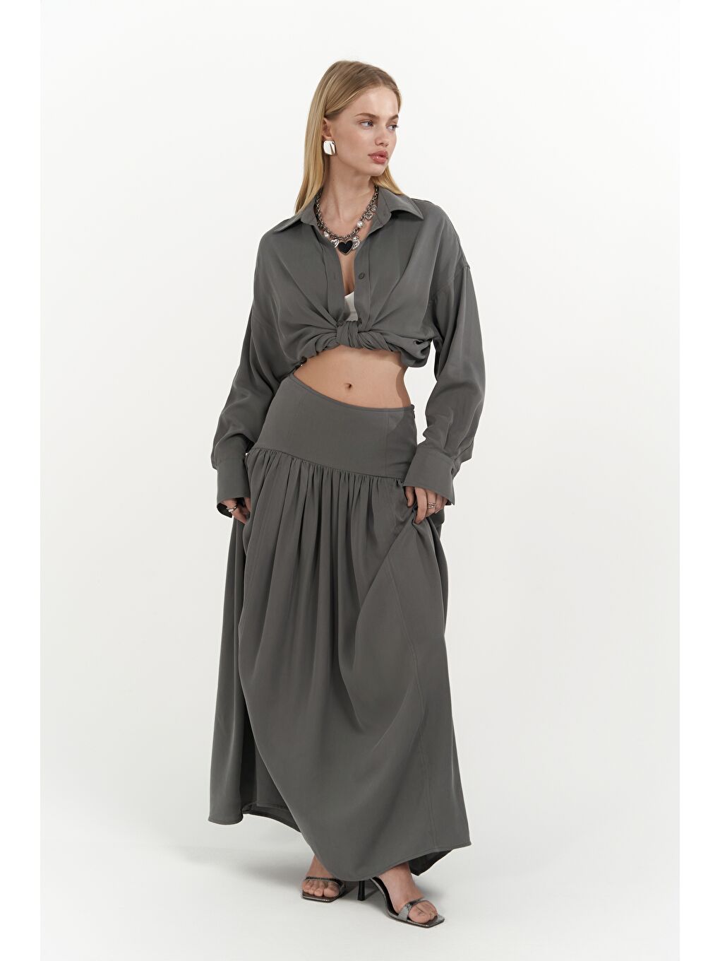 Ginevra Gri Gömlek Etek Takım-1