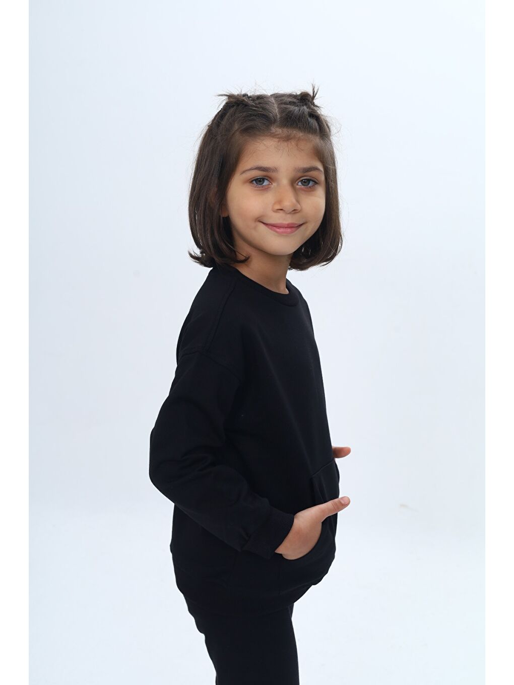 Siyah Kız Çocuk Mini Kalp Baskılı Sweatshirt-1