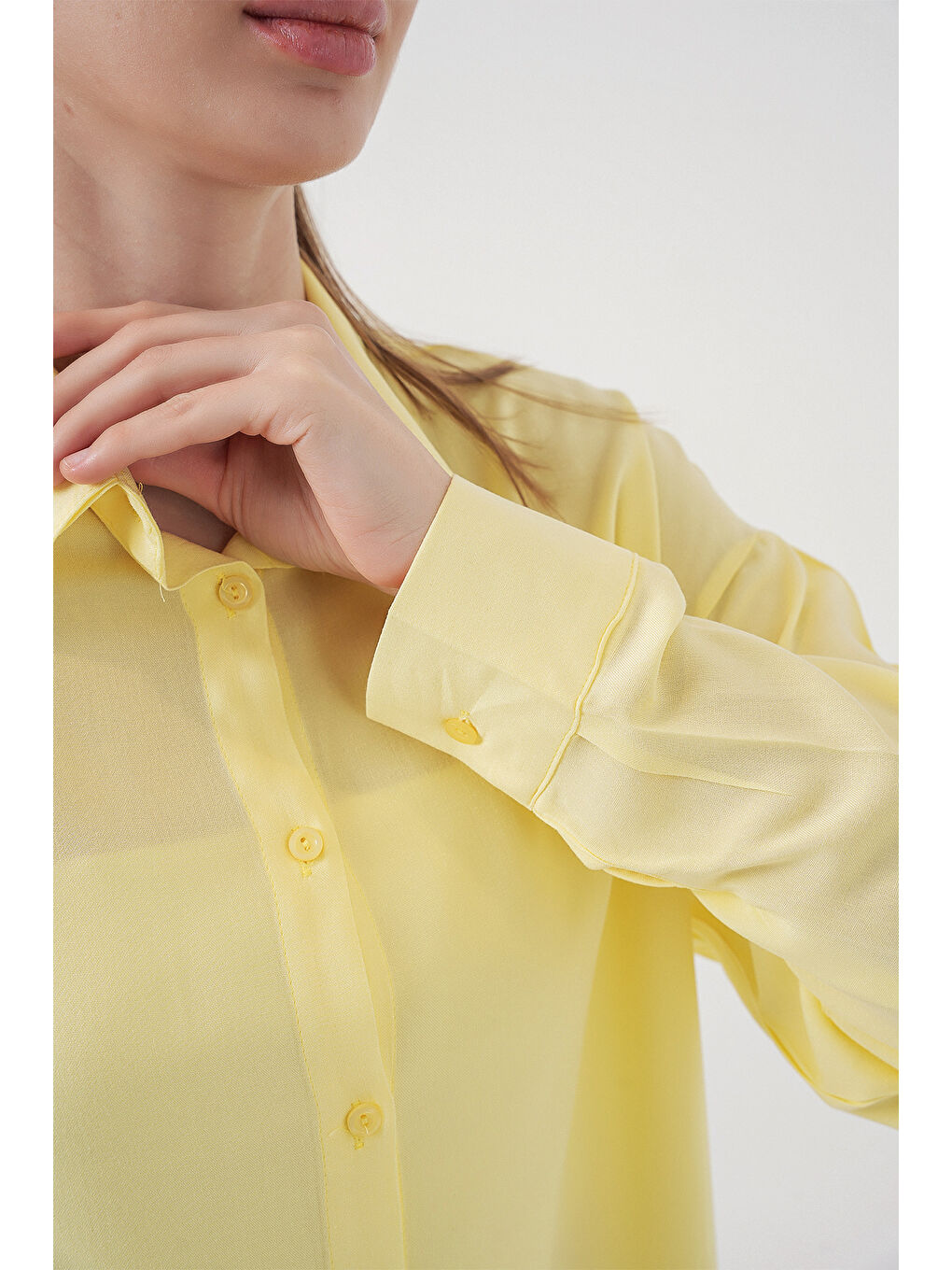 Kadın Oversize Viskon Gömlek 3785 - Sarı-5