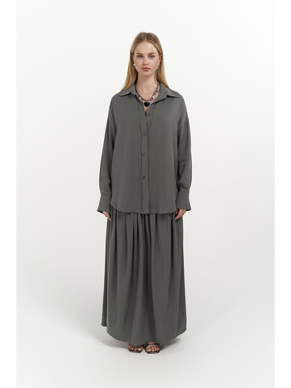 Ginevra Gri Gömlek Etek Takım-2