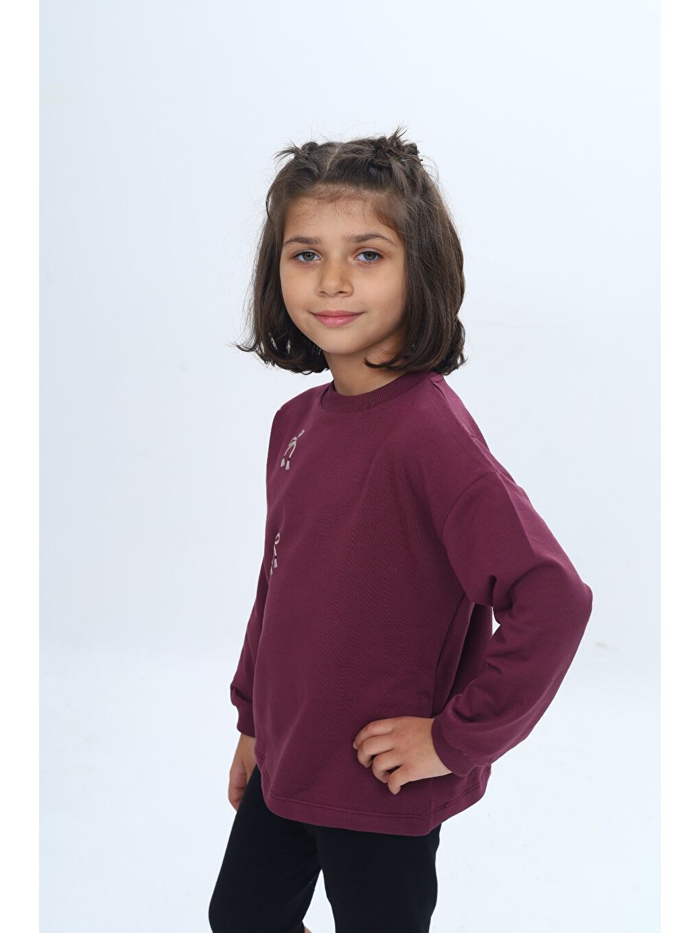 Mor Kız Çocuk Fiyonk Kabaran Baskılı Sweatshirt-2