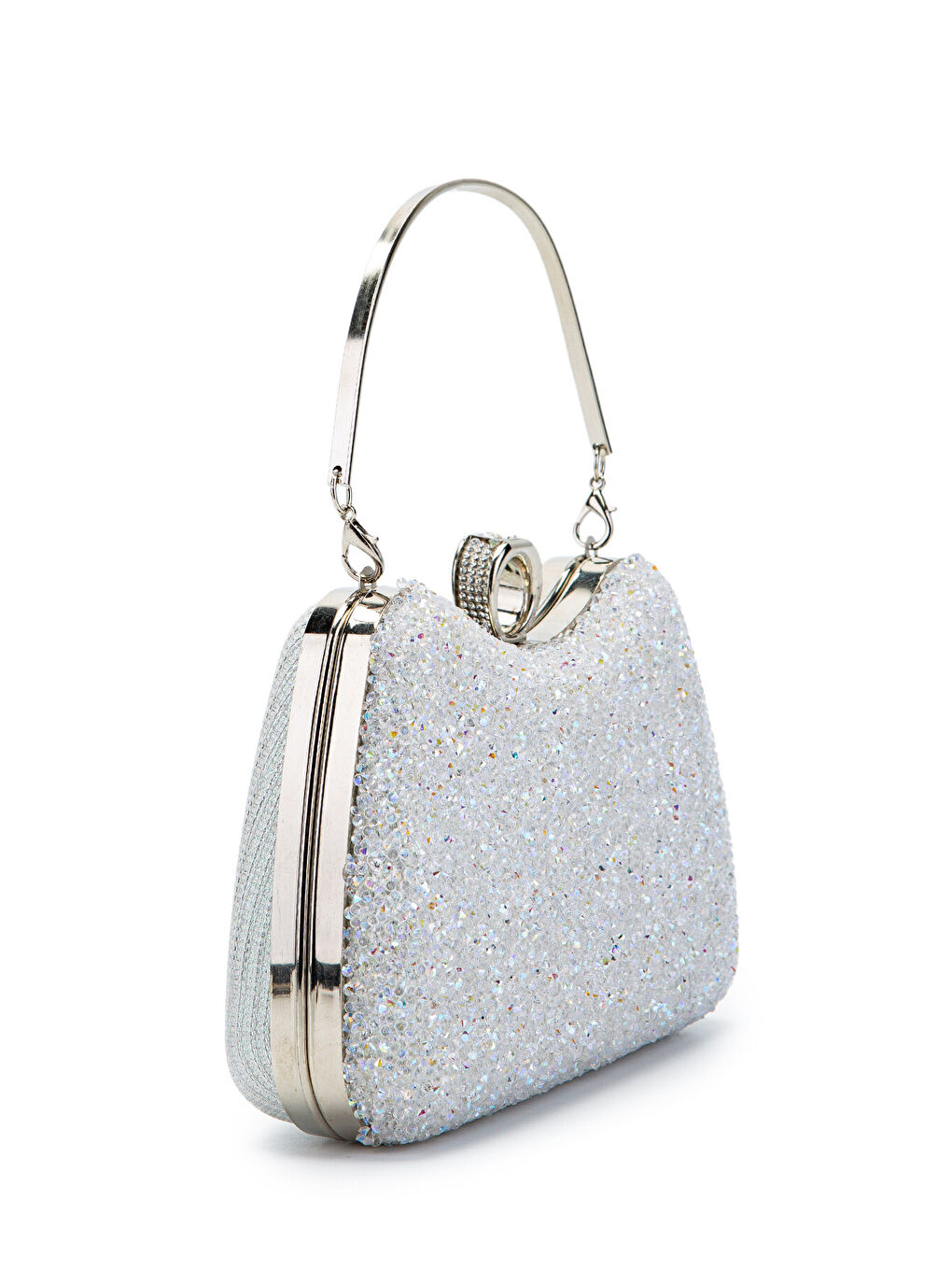 Yüzük Detaylı Taşlı Amanda Abiye El Çantası Beyaz-3