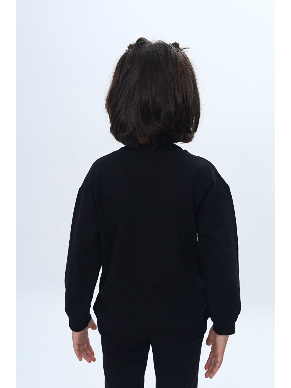 Siyah Kız Çocuk Mini Kalp Baskılı Sweatshirt-3