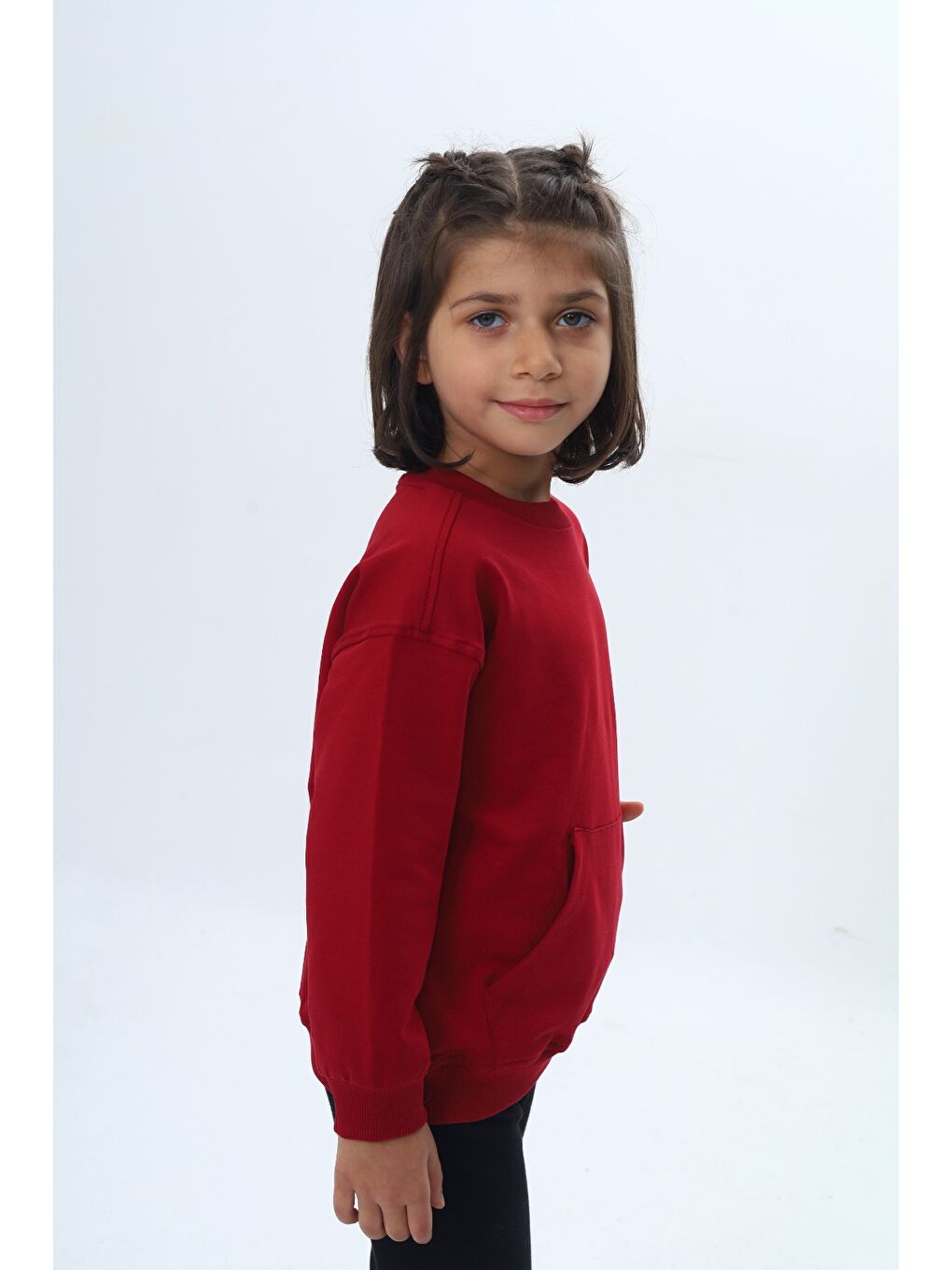 Bordo Kız Çocuk Mini Kalp Baskılı Sweatshirt-1