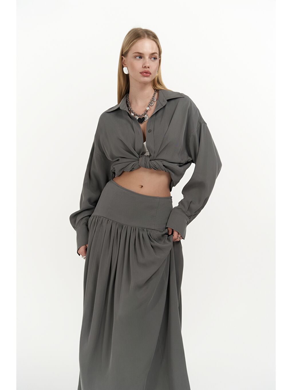 Ginevra Gri Gömlek Etek Takım-4