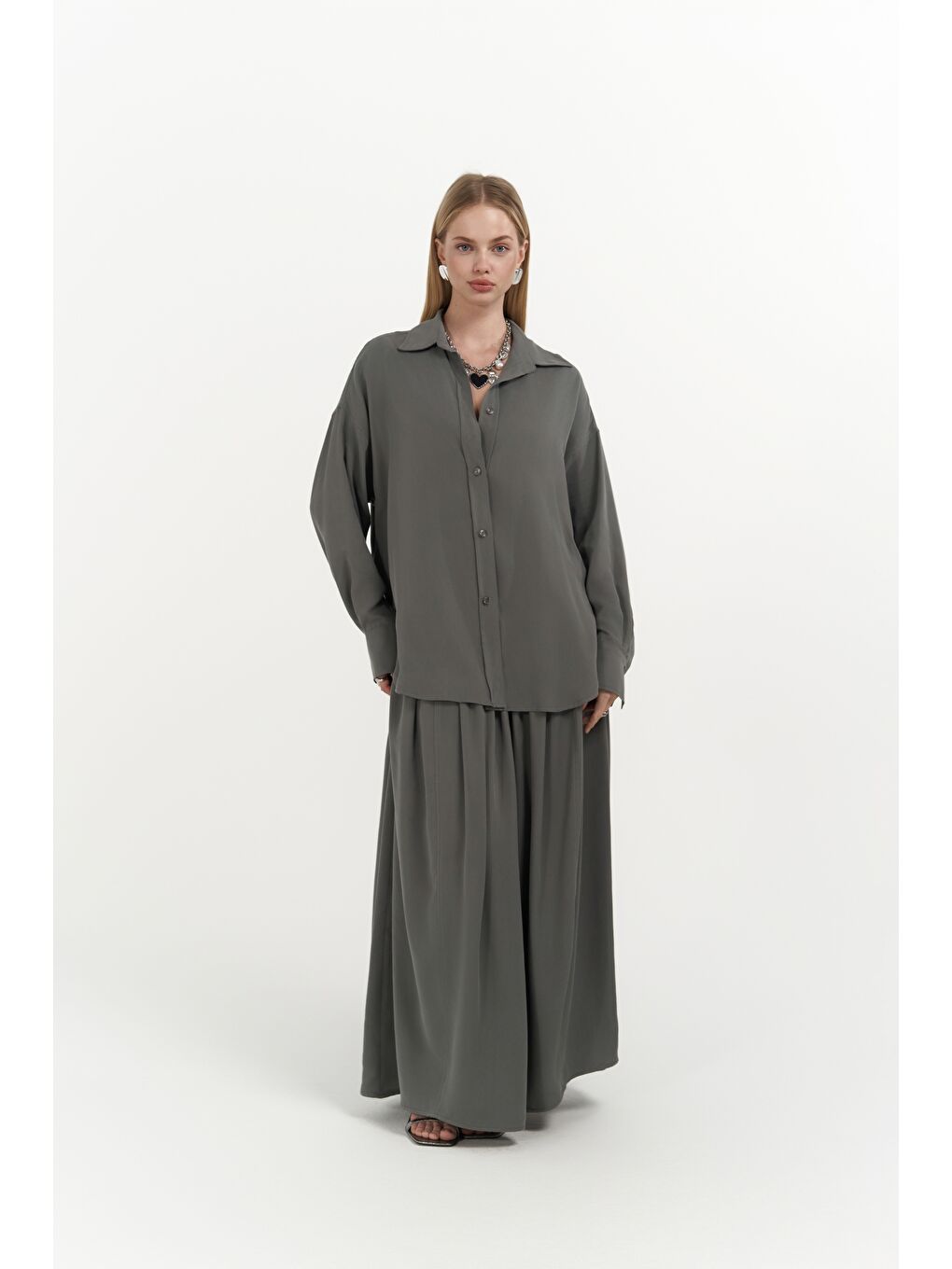 Ginevra Gri Gömlek Etek Takım-5