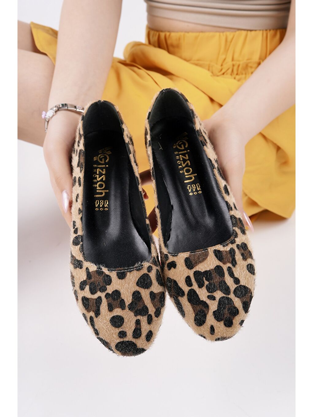 Sarı GLİNDA Leopar Desenli Kadın Günlük Babet-4