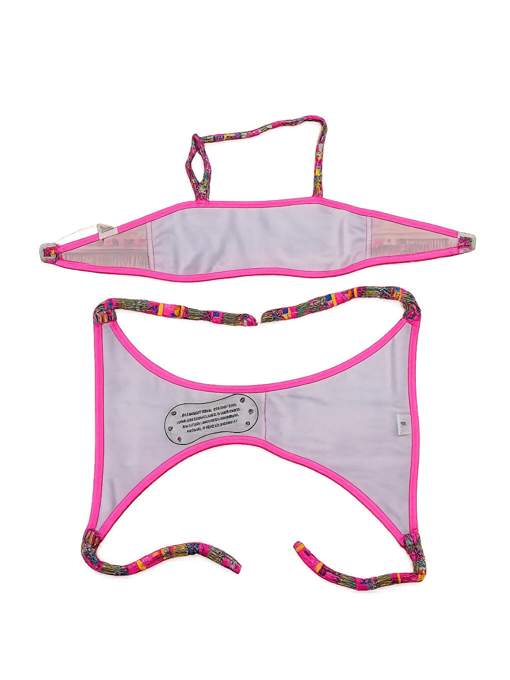 Pembe Kız Çocuk Somon Neon Sarı Çok Renkli Astarlı 4-12 Yaş Straplez Bikini Takım HZL24S-LC6355-2