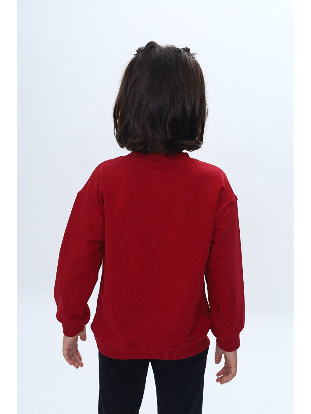 Bordo Kız Çocuk Mini Kalp Baskılı Sweatshirt-3