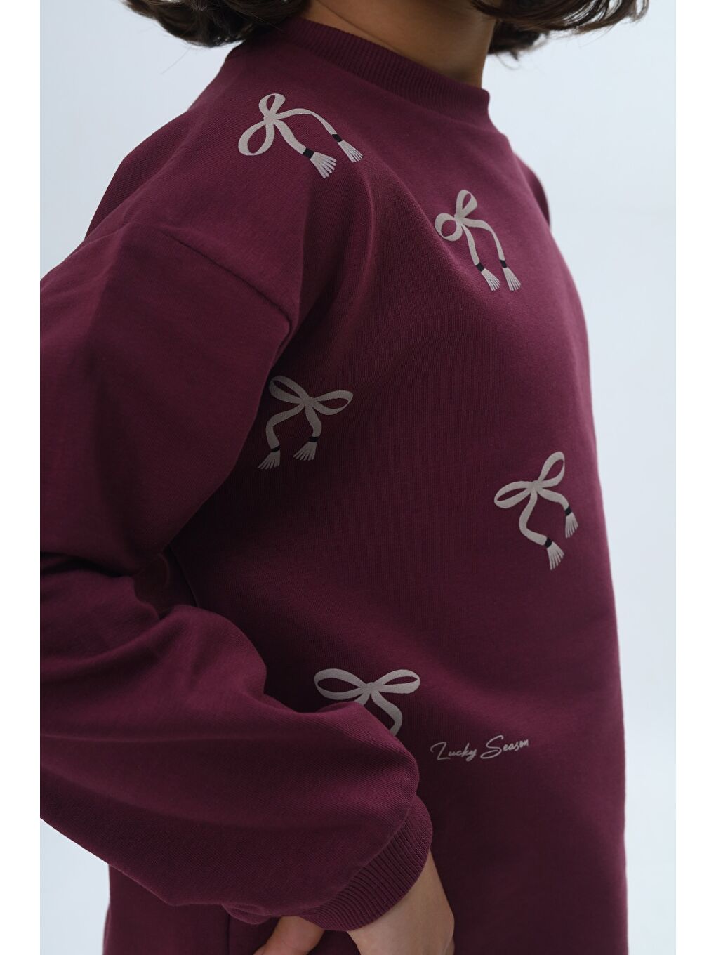 Mor Kız Çocuk Fiyonk Kabaran Baskılı Sweatshirt-4