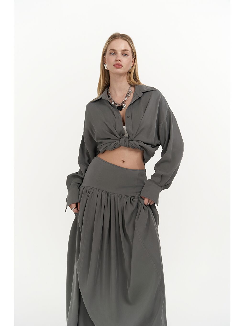 Ginevra Gri Gömlek Etek Takım-6